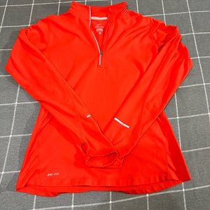 Nike Running Jacket Womens Small Dri-Fit Sports Red Lightweight Jogging 1/4 Zip
